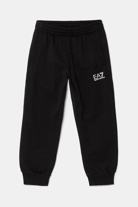 EA7 Emporio Armani pantaloni de trening din bumbac pentru copii culoarea negru, neted, 7B000027 AF10380