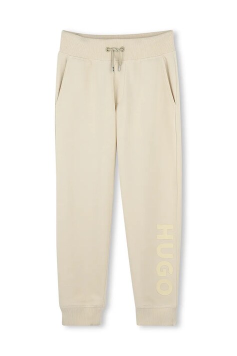 HUGO pantaloni de trening pentru copii culoarea bej, cu imprimeu, G00362
