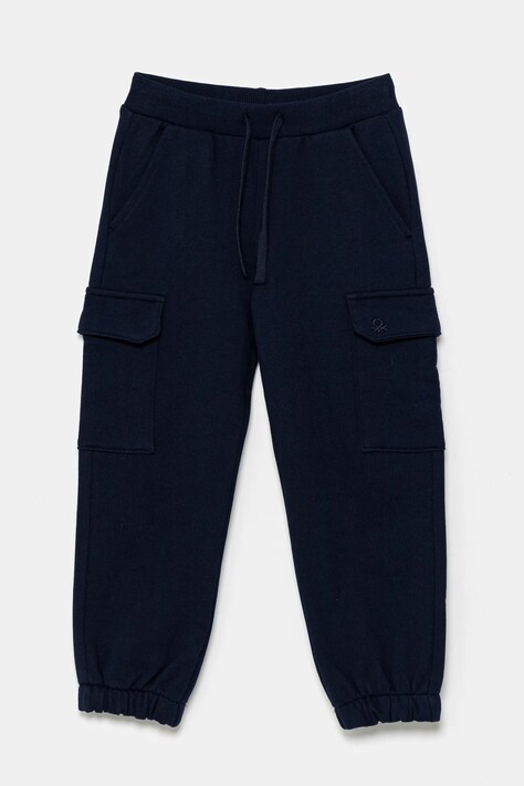 Dječji pamučni donji dio trenirke United Colors of Benetton boja: tamno plava, bez uzorka, 3UNIGF045