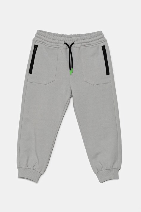 United Colors of Benetton pantaloni de trening din bumbac pentru copii culoarea gri, neted, 3UNIGF04L
