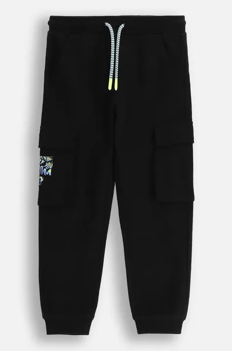 Coccodrillo pantaloni de trening din bumbac pentru copii culoarea negru, uni, COSMIC RAVE BOY KIDS