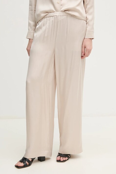 Calvin Klein Jeans pantaloni femei, culoarea bej, lat, high waist, J20J224845