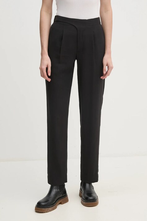 Calvin Klein Jeans pantaloni femei, culoarea negru, drept, high waist, J20J224846