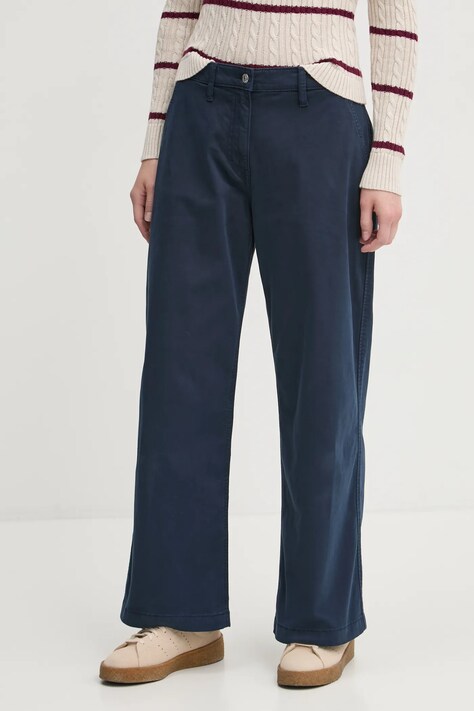 Tommy Jeans pantaloni femei, culoarea albastru marin, lat, medium waist, DW0DW20181