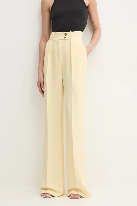 Elisabetta Franchi pantaloni femei, culoarea galben, drept, high waist, PA06451E2