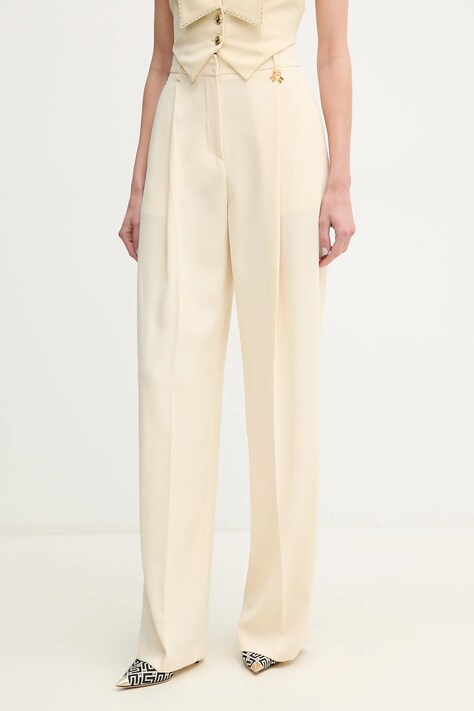 Elisabetta Franchi pantaloni femei, culoarea bej, lat, high waist, PA07251E2