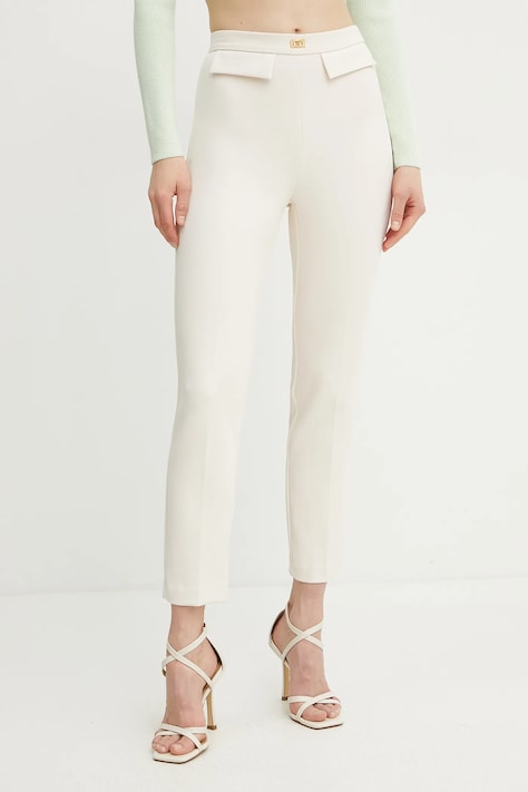 Elisabetta Franchi pantaloni femei, culoarea bej, mulata, high waist, PA07751E2