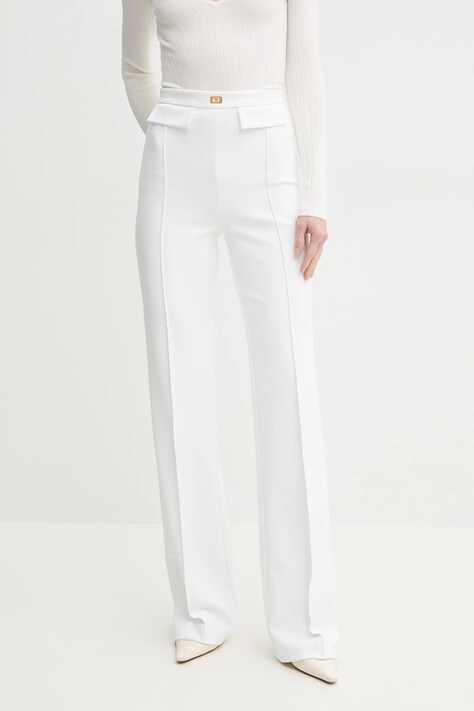 Elisabetta Franchi pantaloni femei, culoarea bej, evazati, high waist, PA07851E2
