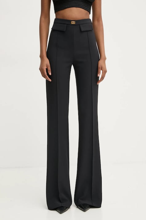 Брюки Elisabetta Franchi женские цвет чёрный клёш высокая посадка PA07851E2