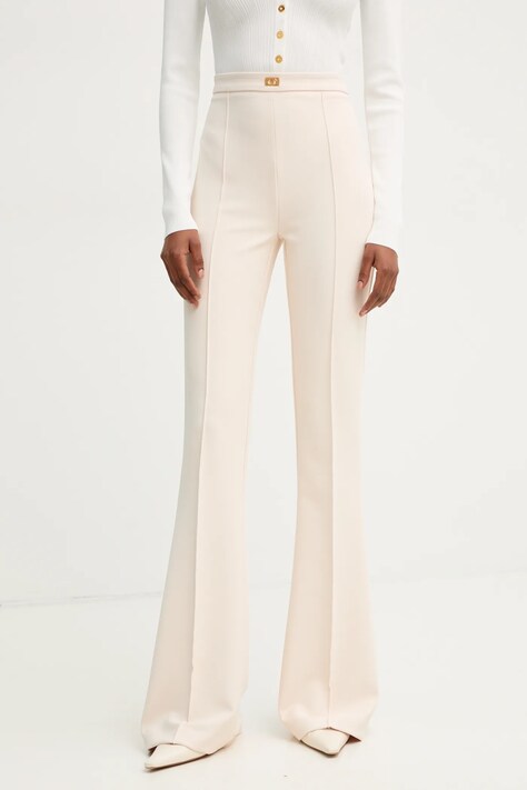 Kalhoty Elisabetta Franchi dámské, béžová barva, zvony, high waist, PA07951E2