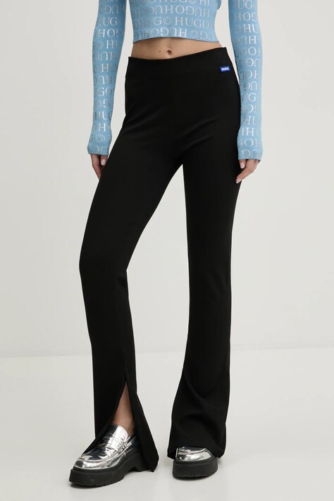 Kalhoty Hugo Blue dámské, černá barva, zvony, high waist, 50531189