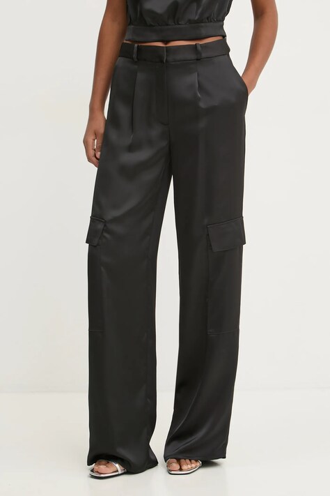 HUGO pantaloni femei, culoarea negru, lat, high waist, 50530080