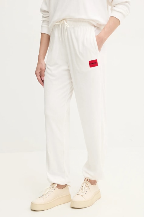HUGO pantaloni lounge donna colore beige con applicazione 50531692
