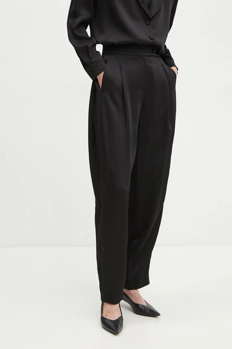 La Mania pantaloni ALLURE femei, culoarea negru, lat, high waist, LM.ALLURE