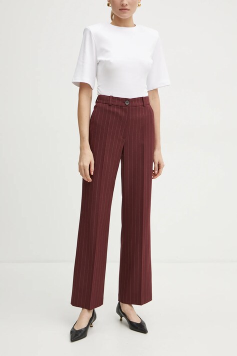 La Mania spodnie DEVIN damskie kolor bordowy proste high waist DEVIN