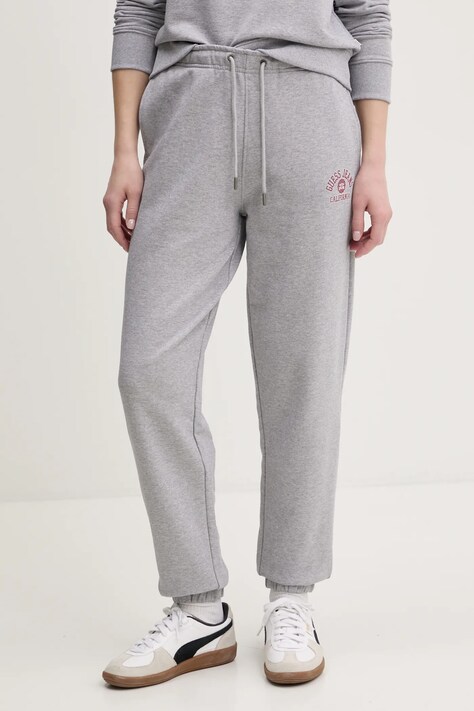 Guess Jeans pantaloni de trening din bumbac femei, culoarea gri, cu imprimeu, W5RB63 K68I4