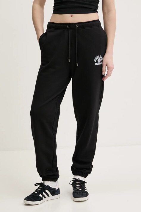 Guess Jeans pantaloni de trening din bumbac femei, culoarea negru, cu imprimeu, W5RB63 K68I4