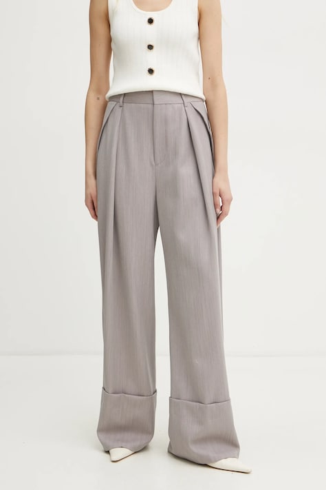 Шерстяные брюки Victoria Beckham цвет фиолетовый широкие высокая посадка 1125WTR006059A