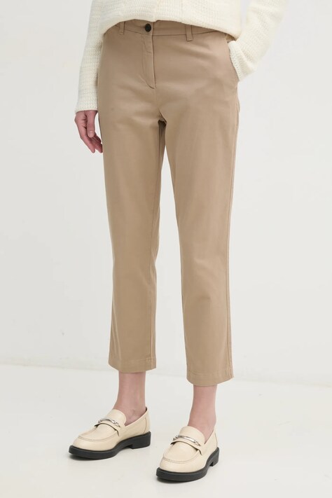Tommy Hilfiger pantaloni femei, culoarea bej, mulata, high waist, WW0WW45920
