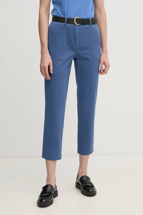 Kalhoty Tommy Hilfiger dámské, modrá barva, přiléhavé, high waist, WW0WW45920