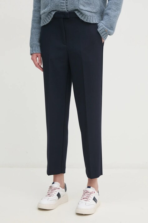 Kalhoty Tommy Hilfiger dámské, tmavomodrá barva, jednoduché, high waist, WW0WW44090