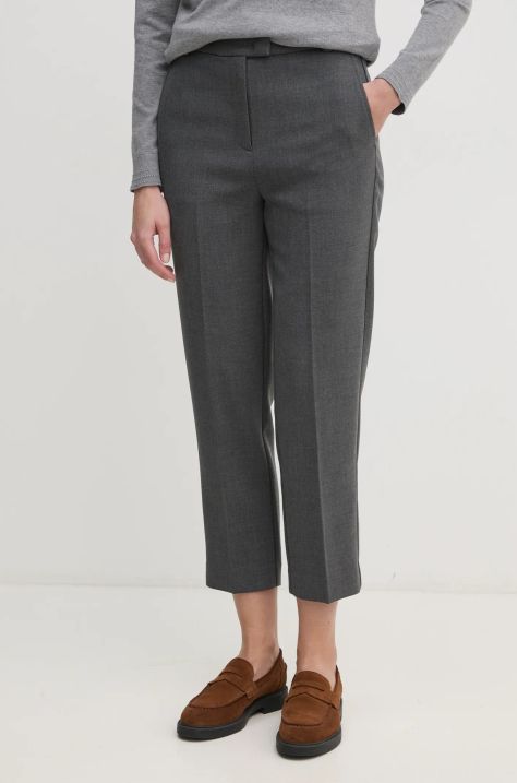 Tommy Hilfiger pantaloni femei, culoarea gri, drept, high waist, WW0WW44090