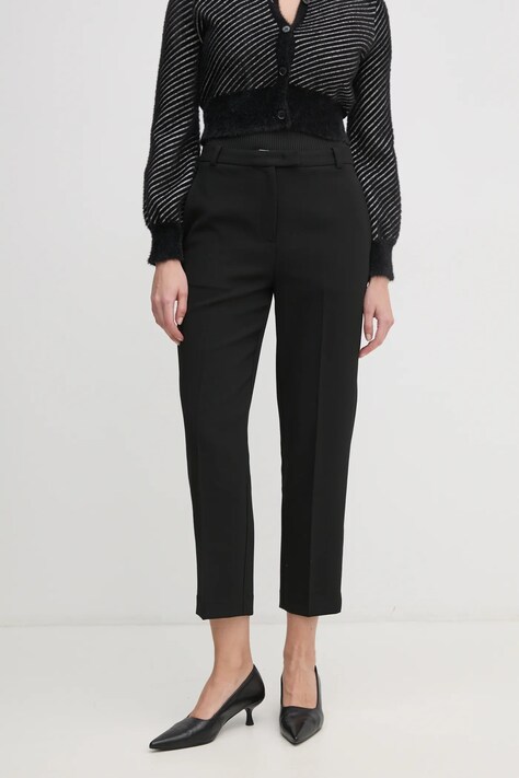 Kalhoty Tommy Hilfiger dámské, černá barva, jednoduché, high waist, WW0WW44090