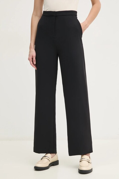 Kalhoty Tommy Hilfiger dámské, černá barva, jednoduché, high waist, WW0WW45445