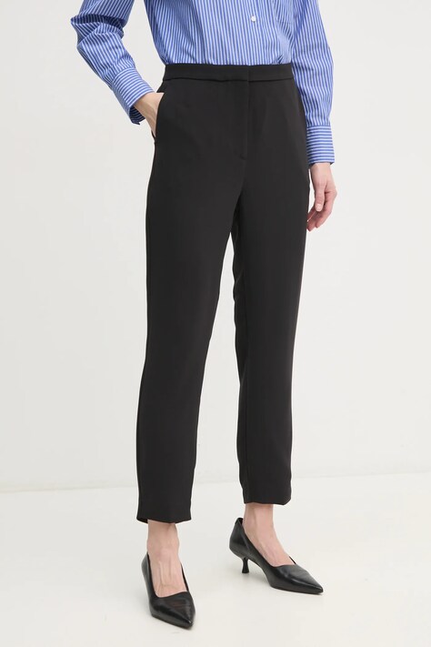 Kalhoty Tommy Hilfiger dámské, černá barva, střih cigarette, high waist, WW0WW45450