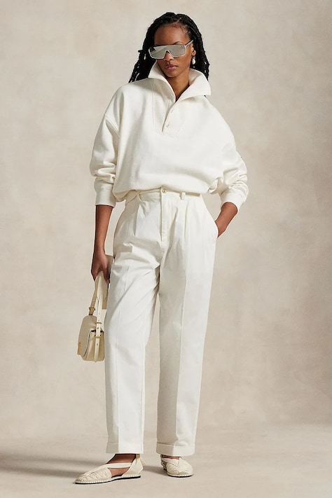 Bavlněné kalhoty Polo Ralph Lauren béžová barva, medium waist, 211909520