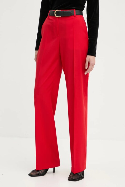 BOSS pantaloni femei, culoarea roșu, drept, medium waist, 50530900
