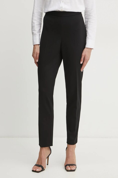 Kalhoty BOSS dámské, černá barva, jednoduché, high waist, 50535203