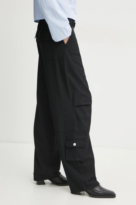 Won Hundred pantaloni femei, culoarea negru, drept, high waist, 3358-14266