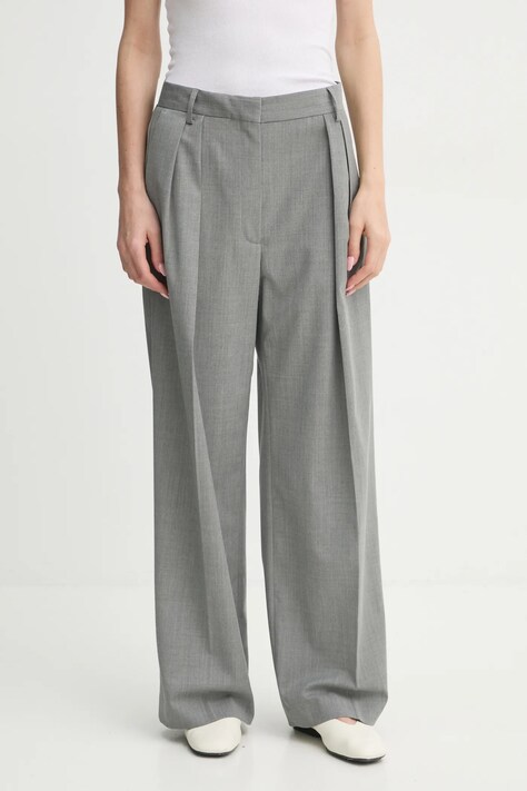Day Birger et Mikkelsen pantaloni din lână Enzo culoarea gri, lat, high waist, DAY65243556