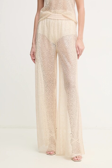 Pinko pantaloni femei, culoarea bej, lat, high waist, 105009 A2EX