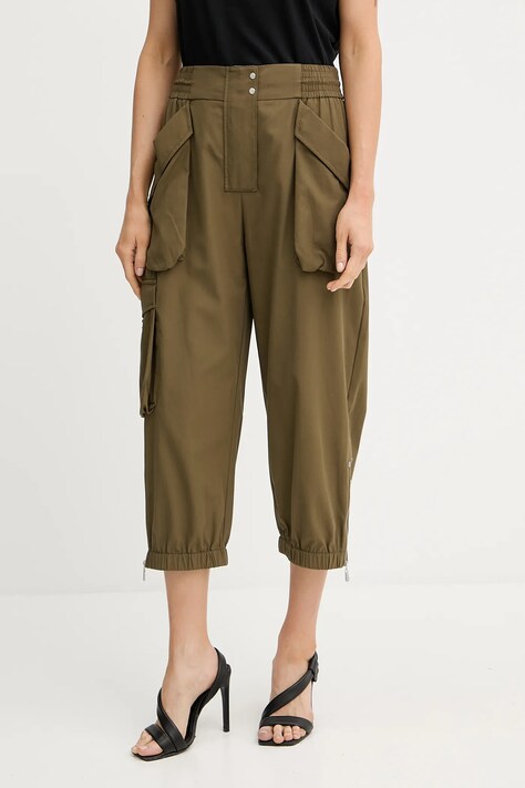 Bavlněné kalhoty Pinko dámské, zelená barva, high waist, 104704 A2ER