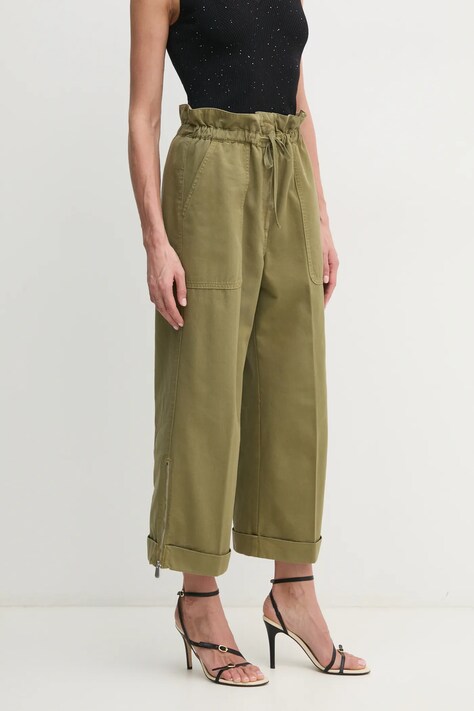 Bavlněné kalhoty Pinko zelená barva, široké, high waist, 104896 A2GC