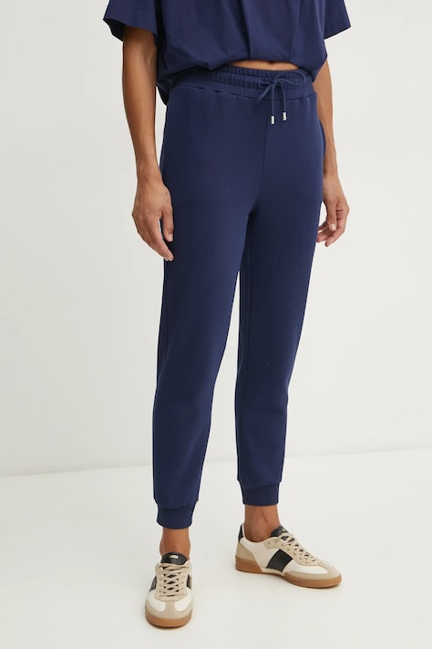 Pinko pantaloni de trening din bumbac culoarea albastru marin, neted, 100371 A2BZ