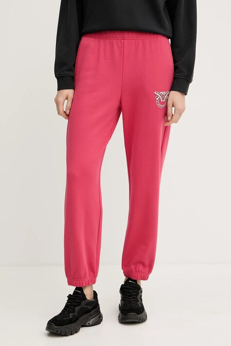 Pinko pantaloni de trening din bumbac femei, culoarea rosu, cu imprimeu, 104790 A2G8