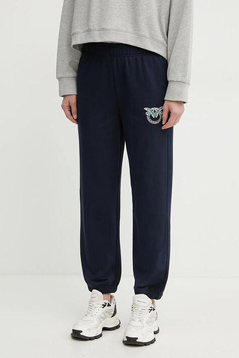 Памучен спортен панталон Pinko в тъмносиньо с апликация 104790 A2G8
