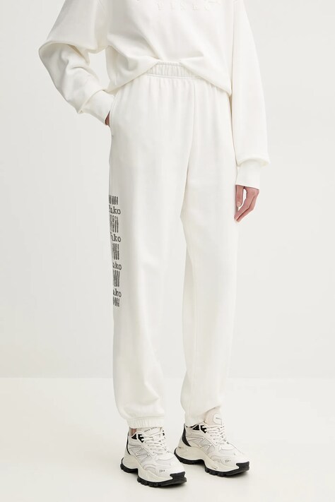 Pinko pantaloni de trening din bumbac femei, culoarea alb, cu imprimeu, 104790 A2CV