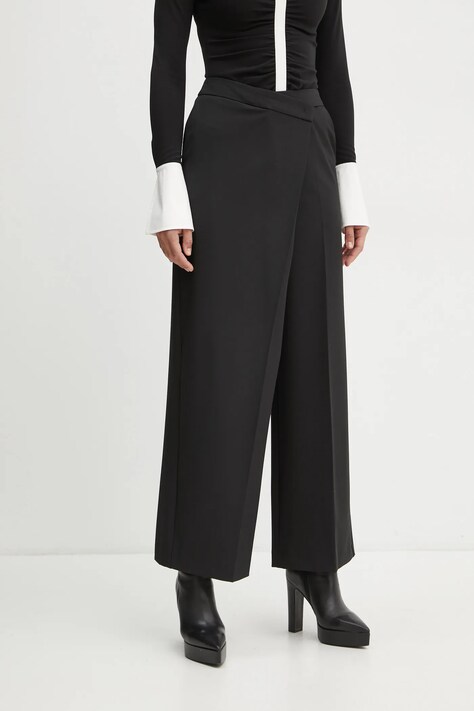 Kalhoty Karl Lagerfeld dámské, černá barva, široké, high waist, A1W10135