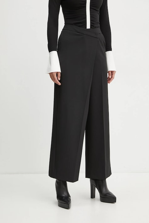 Karl Lagerfeld spodnie damskie kolor czarny szerokie high waist A1W10135
