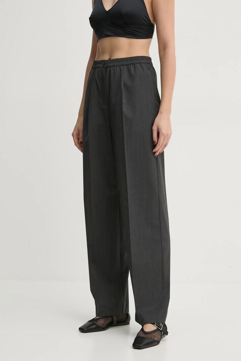 Samsoe Samsoe pantaloni din lână SATOVE culoarea gri, drept, high waist, F24400134