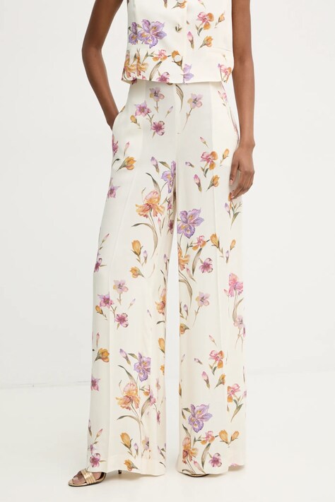 Twinset spodnie damskie kolor beżowy proste high waist 251TP2775