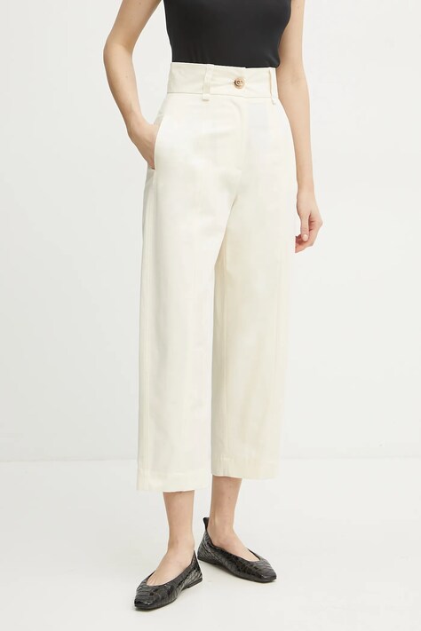 Twinset pantaloni femei, culoarea bej, drept, high waist, 251TP2213