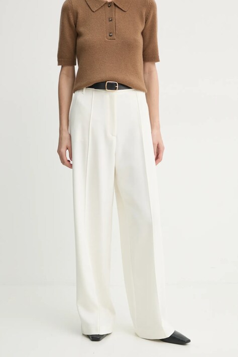 Herskind nadrág Kimberly női, bézs, magas derekú széles, 5408177