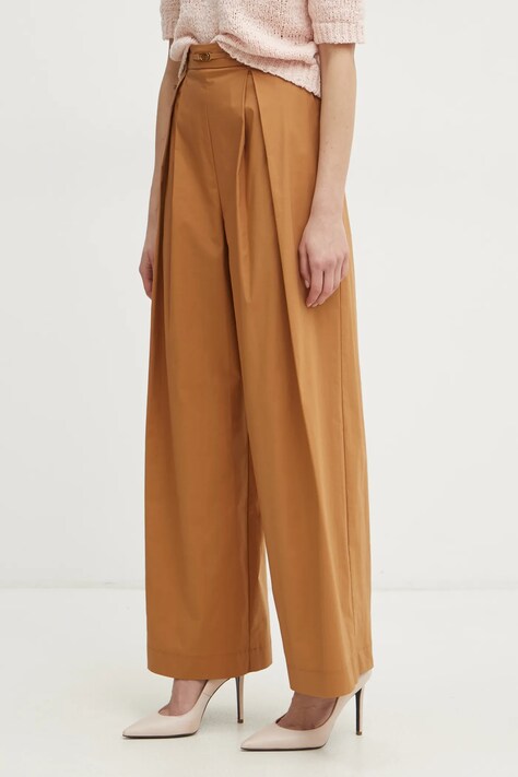 Twinset pantaloni femei, culoarea maro, lat, high waist, 251TF2029