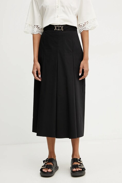 Twinset fustă pantaloni femei, culoarea negru, lat, high waist, 251TT202C