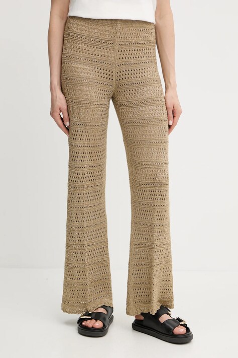 Kalhoty Twinset dámské, zelená barva, zvony, high waist, 251TT3196